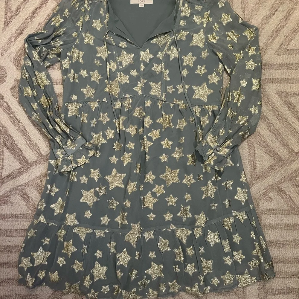 LOFT Shimmer Gold Star Dress - Picture 2 of 6